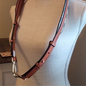 🧡MICHAEL KORS Heritage Guitar Handbag Strap Leather Logo Canvas Natural Orange🧡